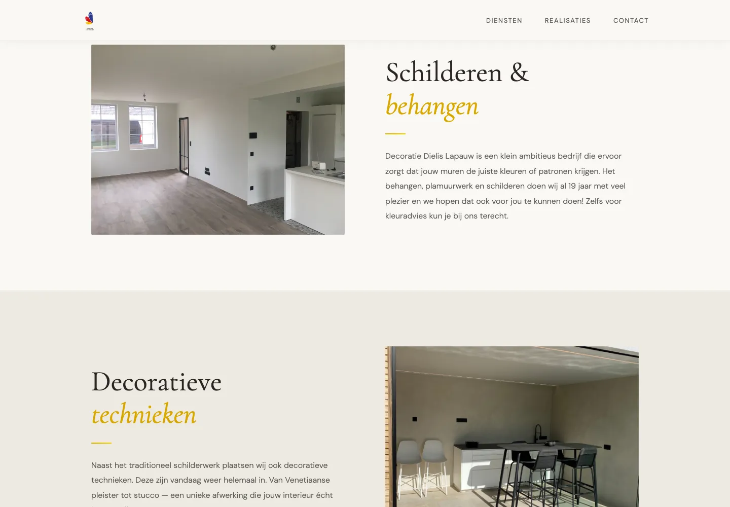 Detail van de website van Decoratie Dielis Lapauw.