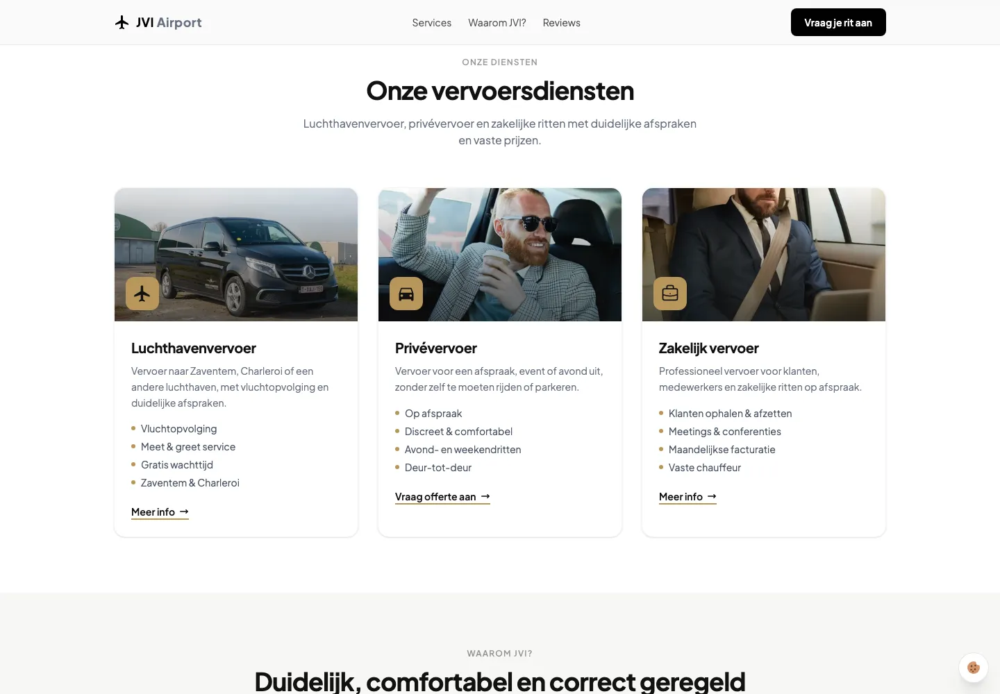Detail van de website van JVI Airport.