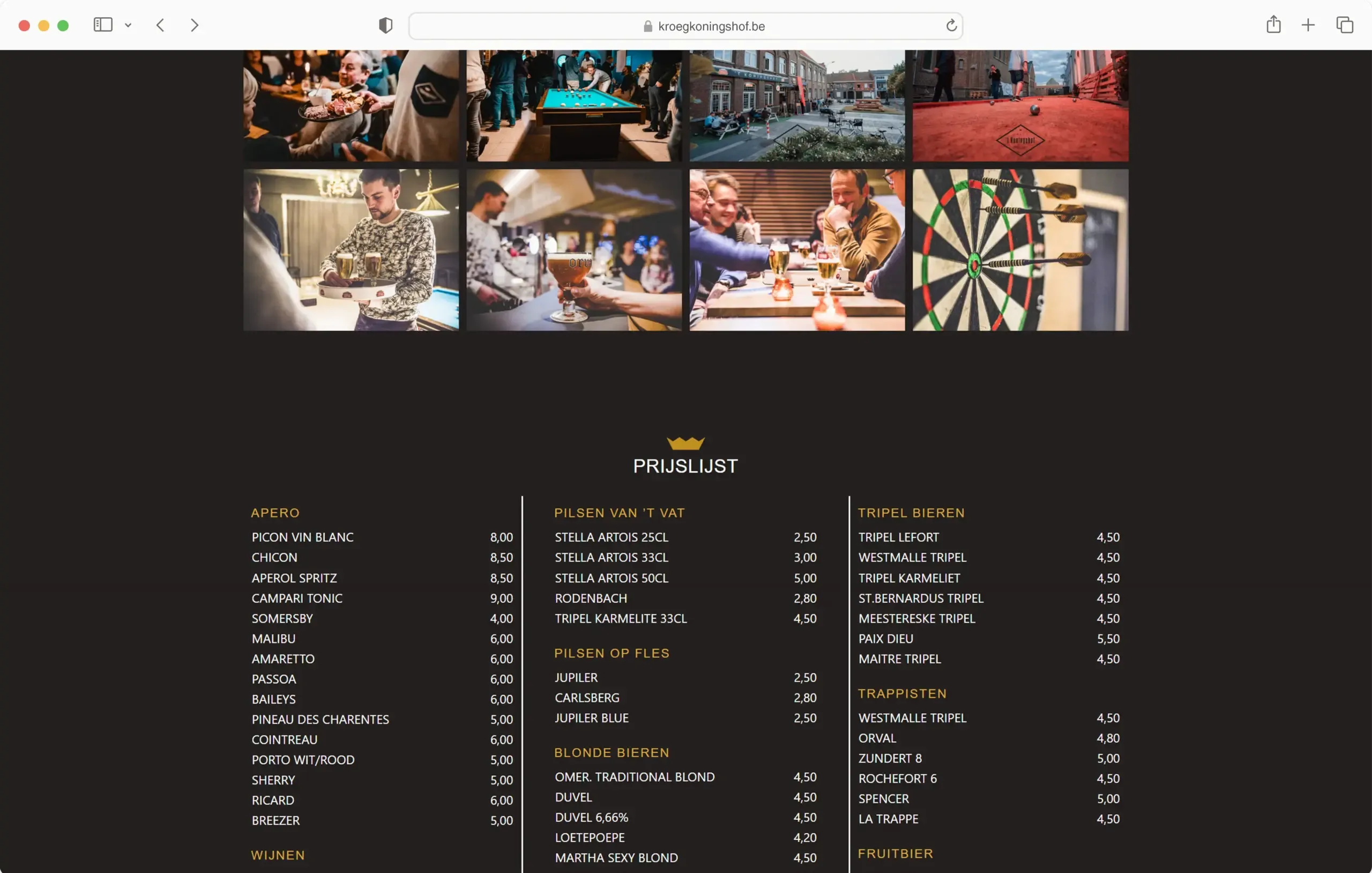 Kroeg Koningshof in browserweergave