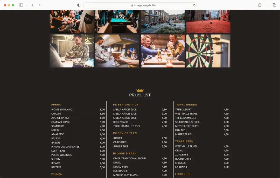 Kroeg Koningshof in browserweergave