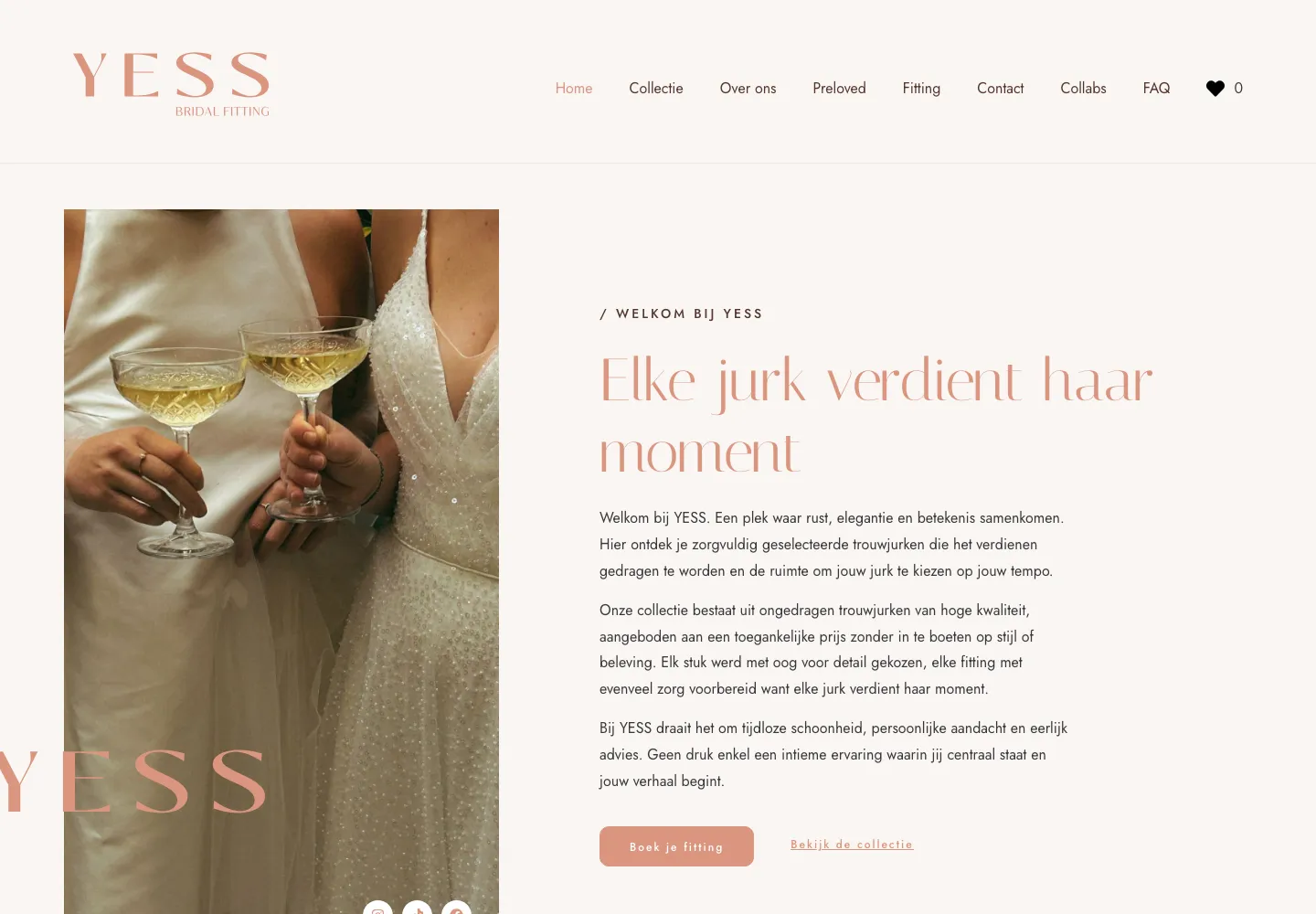 De website van YESS Bridal Fitting.