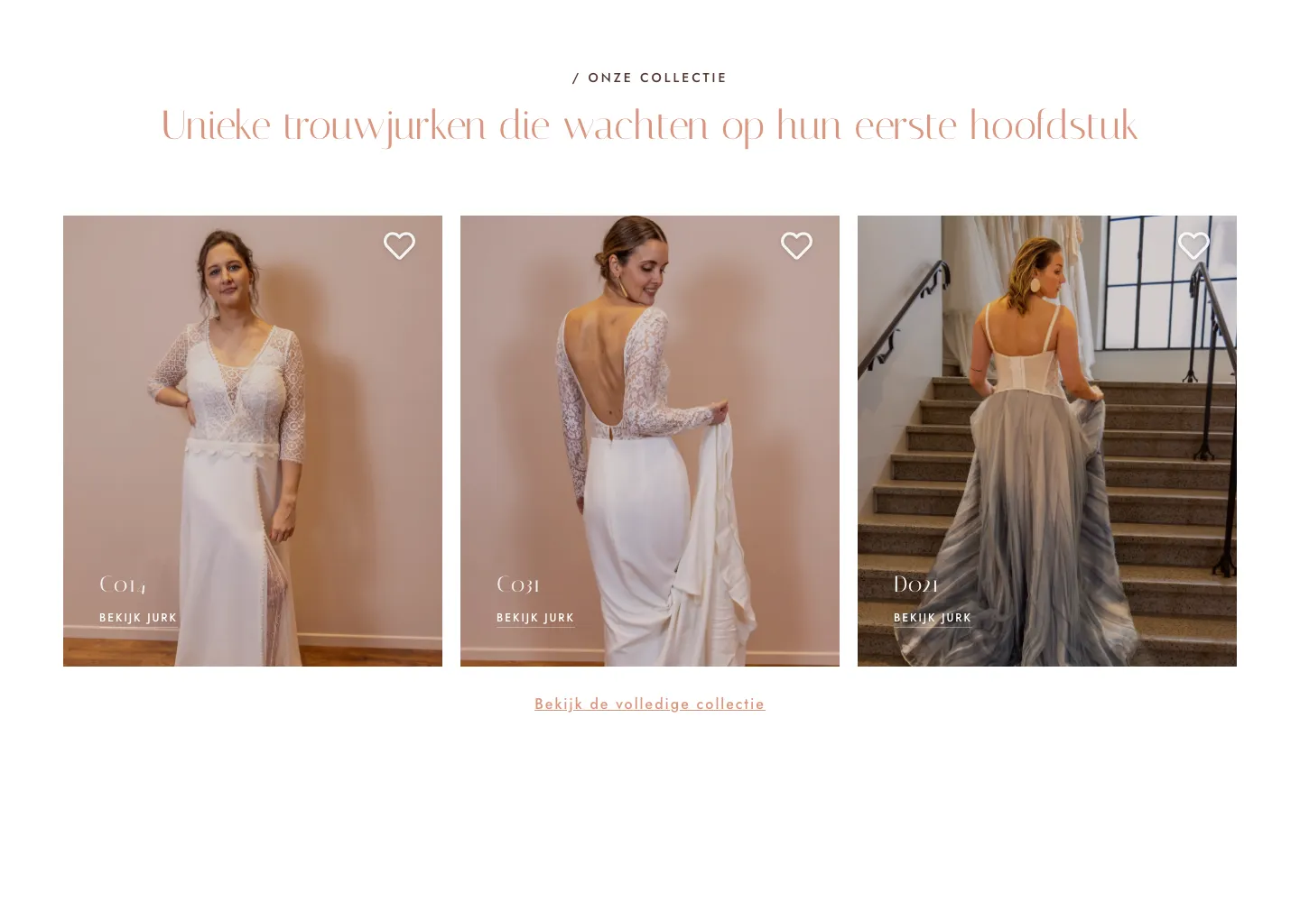 De collectie van YESS Bridal Fitting, met een hartje om elke jurk als favoriet te bewaren.